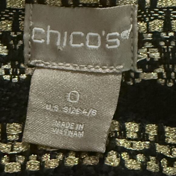 Chicos Gold Metallic Tweed Gold Statement Jacket Women Size S Longline Textured - Picture 9 of 10